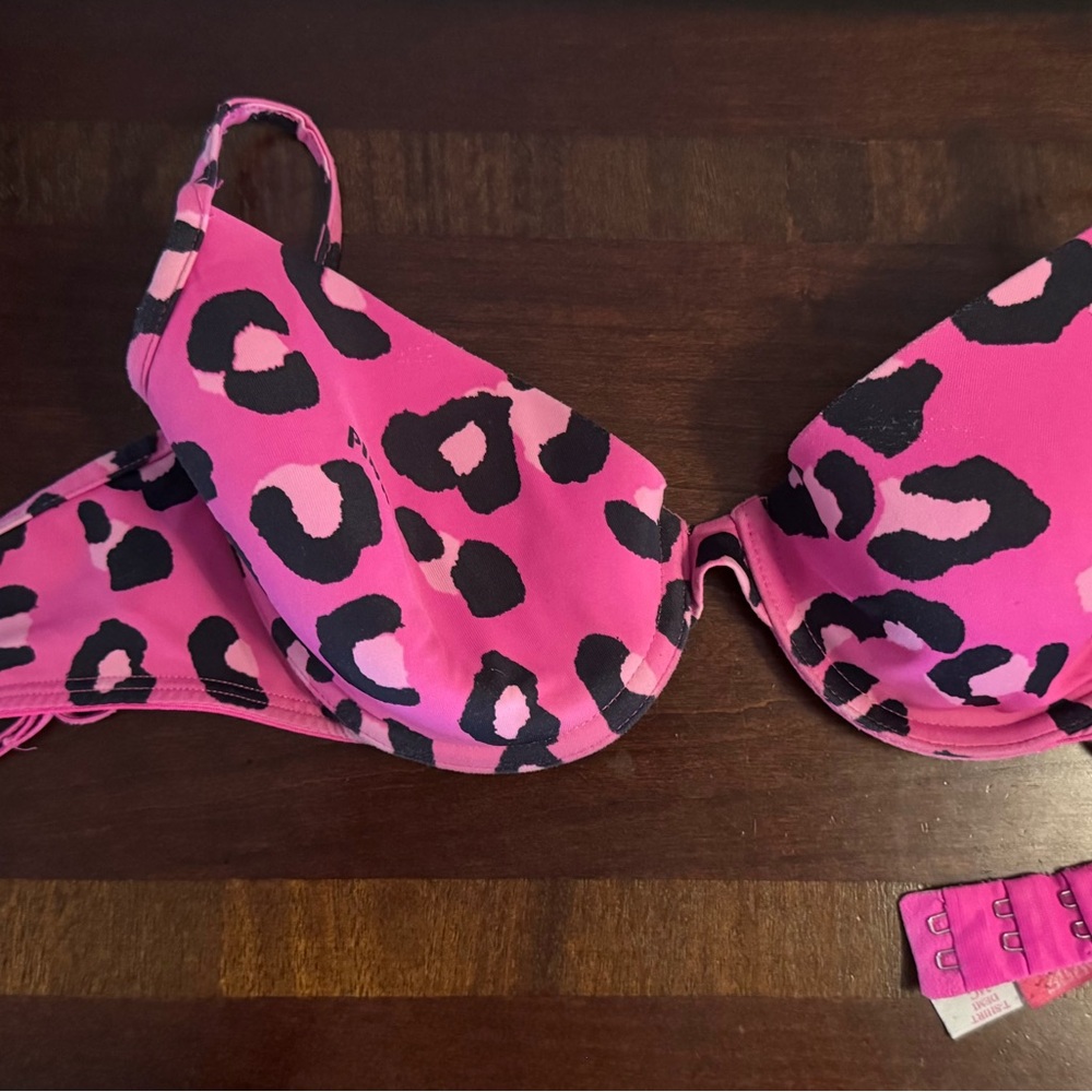 PINK Victoria's Secret Leopard Print Pink and Black Bra Used Size 34C